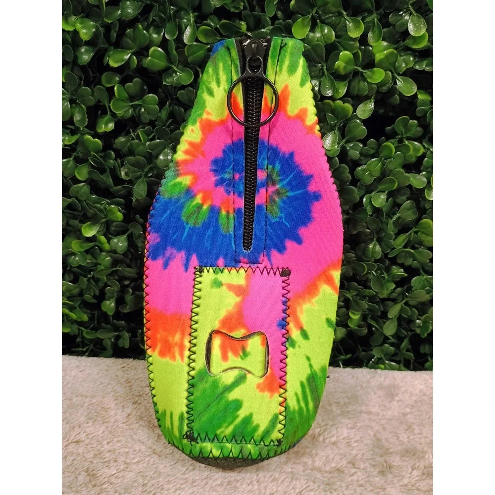 Palm‎ Beach Florida Tie Dye Bottle Koozie Insulator with Built-in Bottle Opener